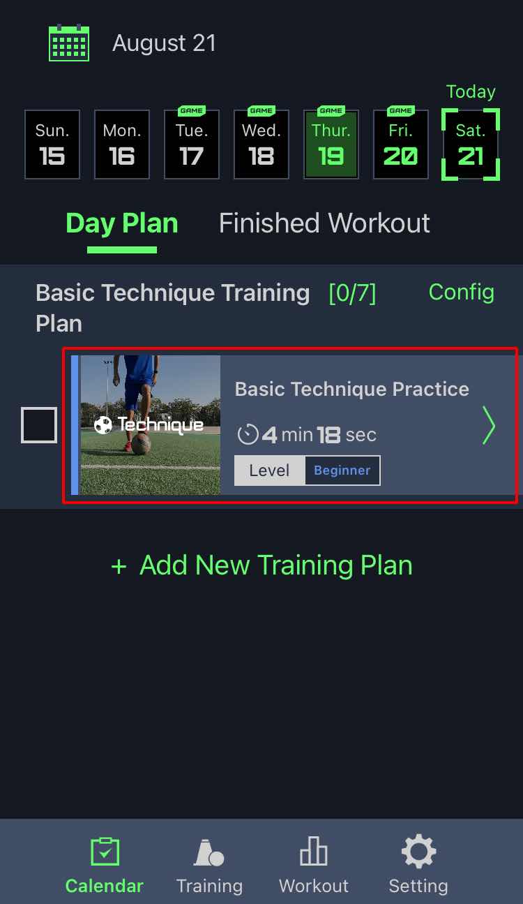Training schedule calendar